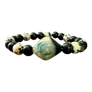 Dyed Agate with Gold Sheen Obsidian and Dalmatian Jasper Beaded bracelet